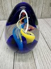 Vtg Art Glass Paperweight Aqua Blue Yellow Red Swirl Desk Decor Gift 4  Tall