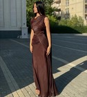 Brown Shiny Evening Dress A Line Hand-pleated Prom Party Gowns Maxi Prom Gowns