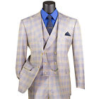 Vinci Men s Plaid 3pc 2-button Modern Suit W  Peak Lapel - 36s-56l  4 Colors New