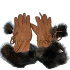 Auth Loewe - Brown Black Leather Fur Women s Gloves