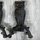 Antique Owl Andirons Cast Iron Fireplace Glass Eyes Missing Parts Vintage Decor