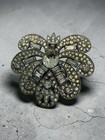 Vintage Art Deco Czech Signed Dress Clip Silver Tone Pot Metal Paste Rhinestones