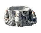 Vintage Bisque Ceramic Tree Stump Planter With Two Gnomes 5x3