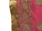 Vintage Pink   Gold Silk Fabric Textile Cloth Saree Indian Luxury Embroidered