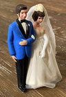 Vtg Celluloid Wedding Cake Topper Brunette Bride Groom 1950s Rare Blue Coat