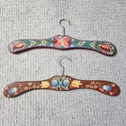 Hand Painted Wooden Clothes Hangers Folk Art Germany Cottage Boho Signed Set 2