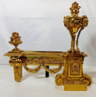 Pair Of Antique Brass Gilt Louis Xvi Style French Urn Flame Fireplace Andirons