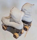 Vintage Chicago Custom Hyde Roller Skates Size 9     White Leather Tan Wheels 