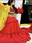 Meena Traditional Red And Yellow Dress Embroidered Bodice Ruffled Sleeves