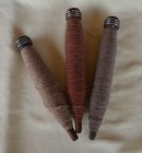 3 Antique Vintage Textile Mill Wooden Spools Bobbins W Wool Browns   Maroon 