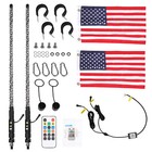 Pair 3ft Rgb Spiral Led Whip Lights Antenna Chase W  Usa Flag remote For Atv Utv