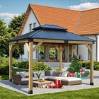 Aoodor 10x12ft Patio Gazebo With Charging Socket  2-tier Galvanized Hardtop Roof