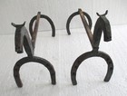 Antique Pair Wrought Iron Home Fireplace Fire Hearth Horse Shoe Andirons  