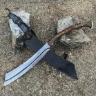 Custom Handmade Carbon Steel Blade Long Handed Survival Machete Sword   Hunting