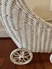 Vintage White Wicker Rattan Baby Doll Stroller Carriage Buggy 24   