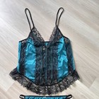 Vintage 80s 90s Black Teal Satin Lingerie Tank Set M