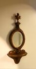 Large Vintage Hand Carved Wood Boho Rustic Wooden Wall Mirror W  Shelf