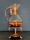 Vintage Copper Glass Coffee Tea Pot Carafe Warmer Corning Heat Proof 3 Piece Set