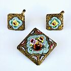 Antique 1920s Italy Micromosaic Brooch   Earrings Set