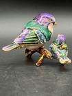 Vintage Crystal Enamel Hinged Trinket Pill Box - Adult Bluebird And Baby