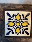 Vintage Folk Art Orion Mexican Tile Trivet Hand Carved Frame