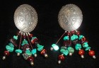 Vintage Taxco Mexico Sterling   Turquoise Concho Earrings  Fabulous   
