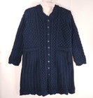 New Aran Crafts Cable Knit Dress Womens Xl Wool Blue Irish Made Scallop Sleeves