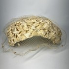 Womens Vintage Ivory Half Hat W  Netting Veil Woven Rafia   Velvet Ribbon Os