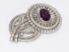 Vintage   Rare 1950s Style Violet Purple Oval 16 20ct Amethyst   White Cz Brooch