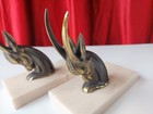 Pair Of French Art Deco Bronzed Spelter Bookends On A Marble Base 