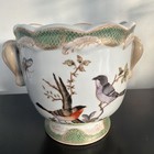 Vintage Chinese Vase Cache Pot Birds   Butterflies H 6   