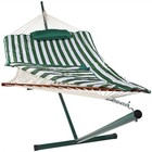 Large Rope Hammock With Steel Stand And Pad pillow - Green Stripe By Sunnydaze