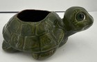 Vtg 70s Turtle Planter Hand Glazed Studio Pottery Green Ceramic Succulent Pot