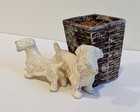 Antique Austrian Vienna Bronze Grouping Of 2 Sealyham Terrier Dogs With Basket