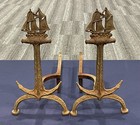 Pair Of Cast Iron Ship   Anchor Andirons