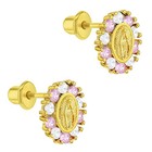 Gold Plated Our Lady Of Guadalupe Cubic Zirconia Safety Screw Back Baby Earrings