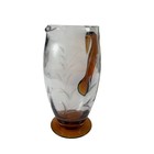 Tiffin Franciscan Vintage Floral Etched Glass Pitcher Amber Handle Footed Base