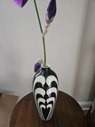 Vintage Black   White Art Nouveau Art Deco Glazed Abstract Hand Made Vase Signed
