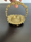 Vintage Brass Basket Small With Handle  Renaissance Theme Trinket Candle Holder