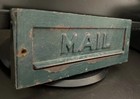 Vintage Arts Craft Deco Shabby Painted Green Cast Brass Door Wall Mail Slot Box