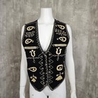 Vintage 70s Cheyenne Suede Vest Gold Embroidery Boho Folk Festival Waistcoat S