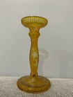 Vintage Antique Bohemian Etched Amber Glass Vase   Candle Holder