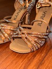 Yami Women   s Size 36 Gold Rhinestone Strappy Ballroom Latin Dance Heels