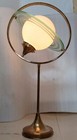 Antique Old Vintage Art Deco Saturn Brass   Milk Glass Shade Table Lamp Light