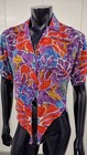 90s Crop Style Short Sheer Shirt Unisex Purple Floral Rayon Tie Front Gay