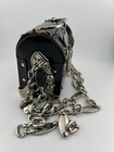 Vtg Hardcase Trunk Bag Black Patent Silver Heavy Chain Locket Heart Purse Usa