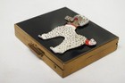 Vtg 1950s 1960s Black Gold Poodle Powder Compact Relief Dog Red Rhinestone Eye