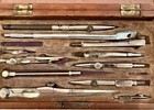 Vintage Drafting Instrument Set Wood Case Architect Engineer Compass Tool Kit