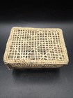 Vintage Small Wicker Basket Rectangle With Lid Closure Treasure Box Hand Woven 