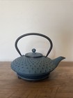 Blue Cast Iron Japanese Tetsubin Teapot With Trivet     Hobnail Design